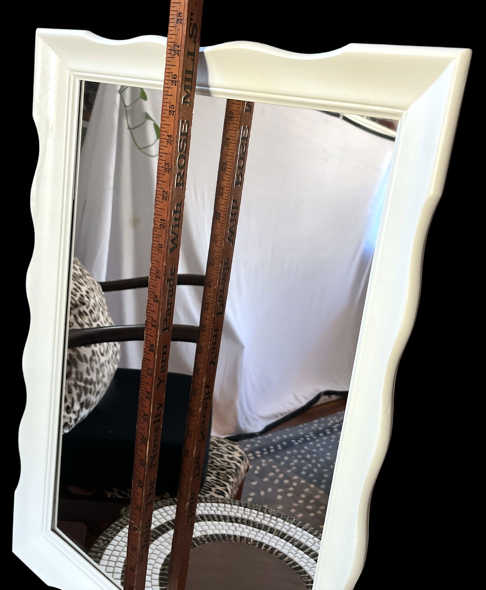 Vintage Scalloped White Solid Wood Mirror by Hamilton of Indiana 27" H X 19.5" W - 8