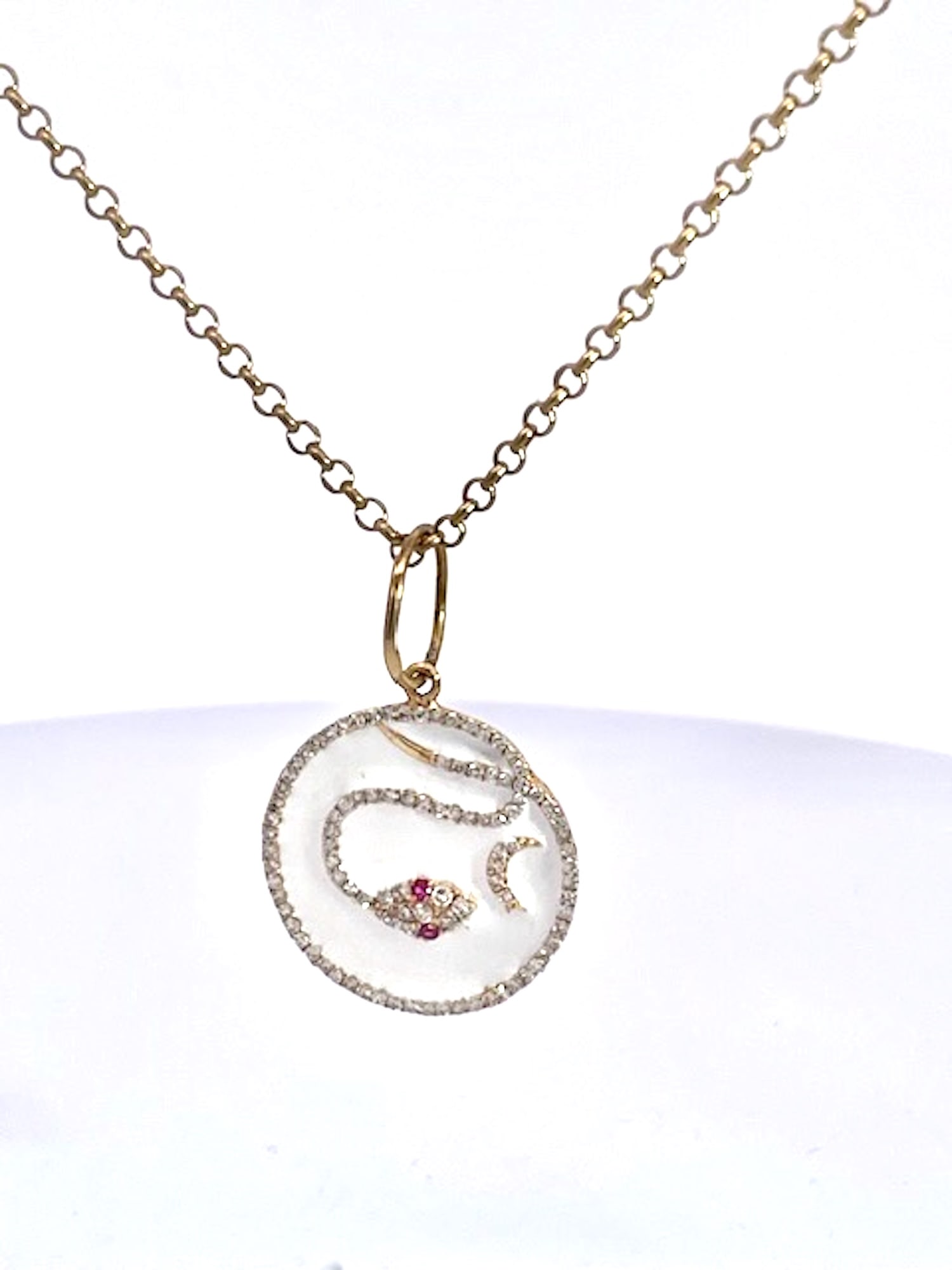 1970s Snake Pendant Diamond Ruby Crescent 14k - 5