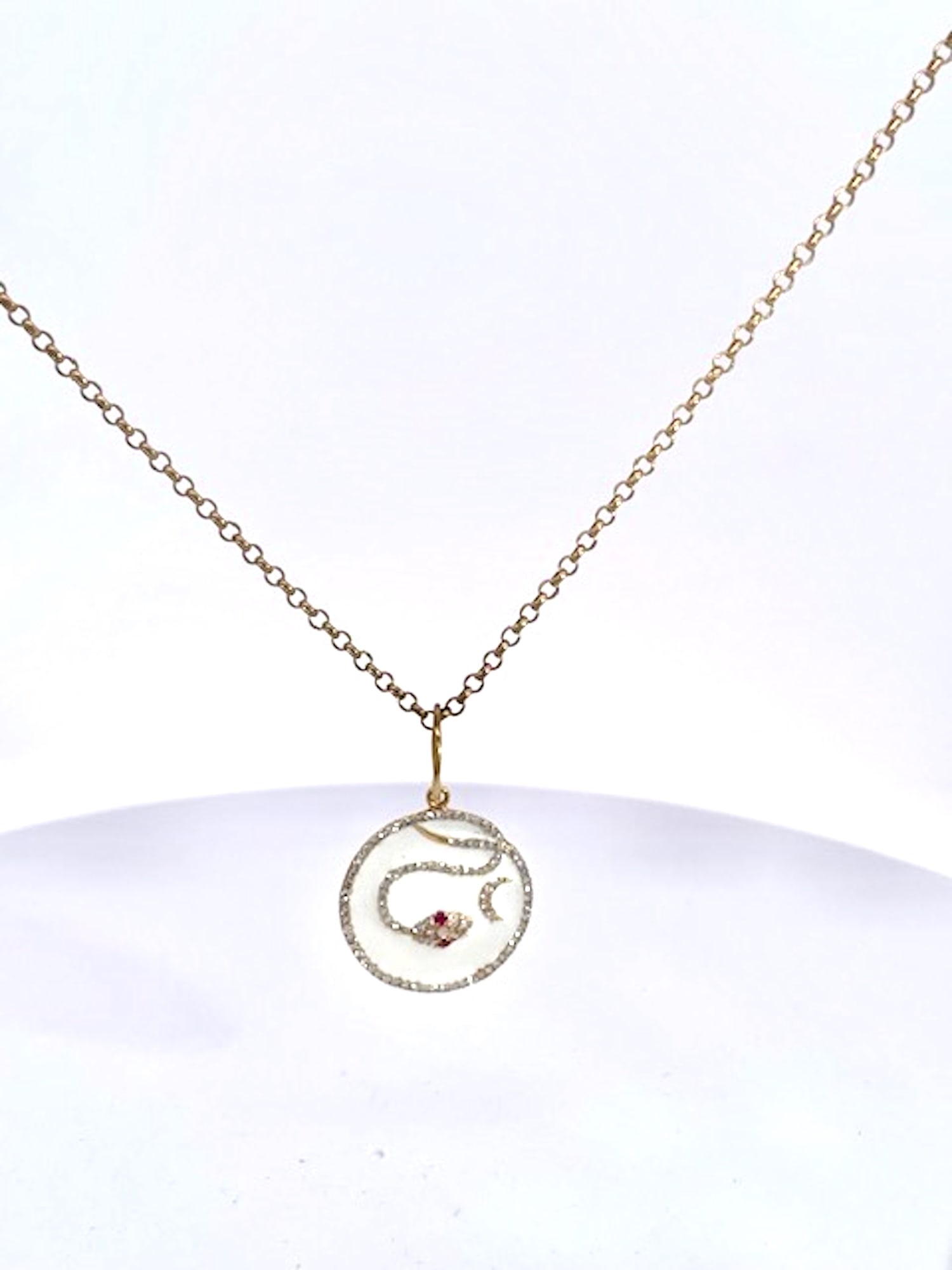 1970s Snake Pendant Diamond Ruby Crescent 14k - 7