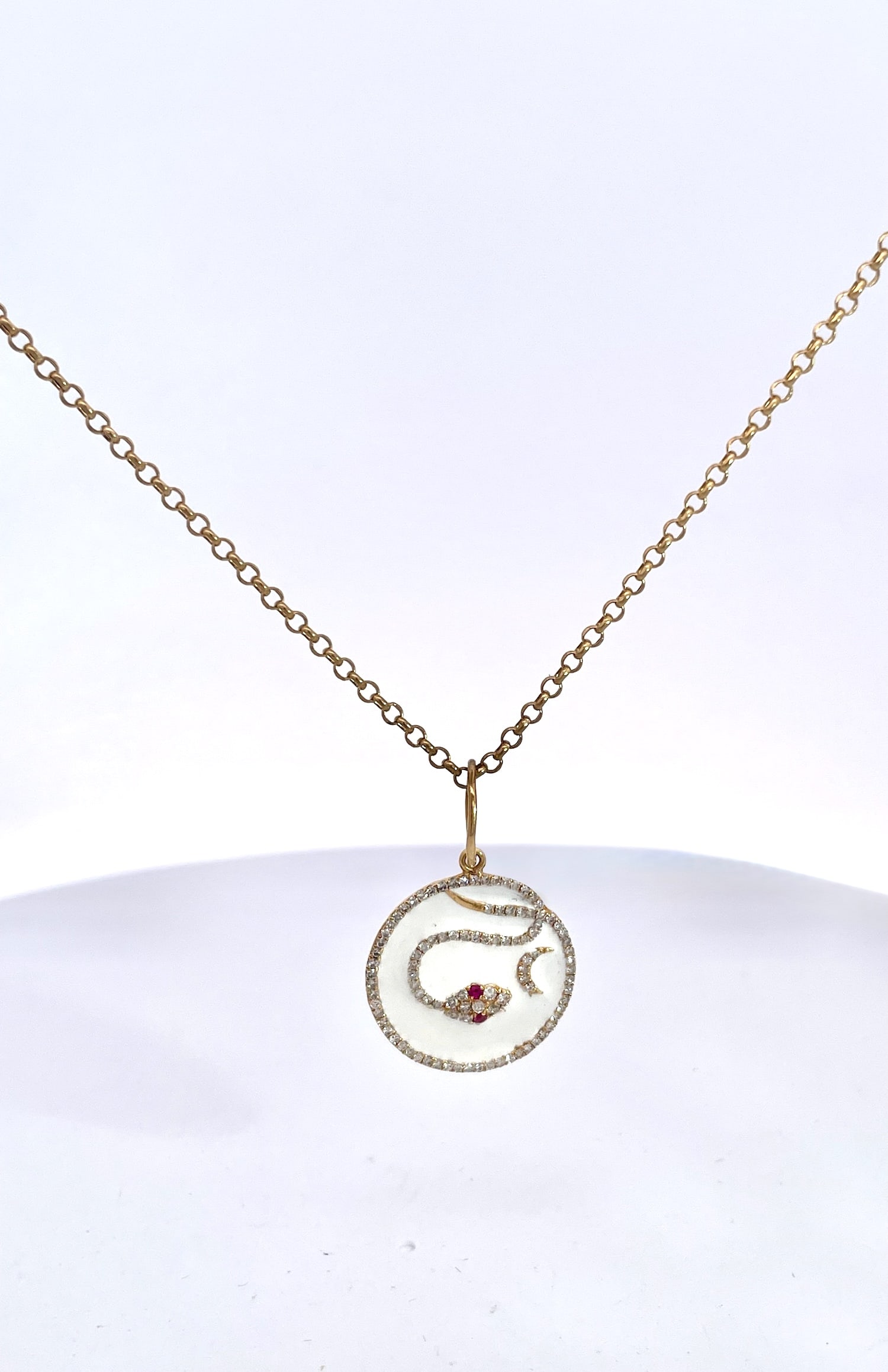 1970s Snake Pendant Diamond Ruby Crescent 14k - 9