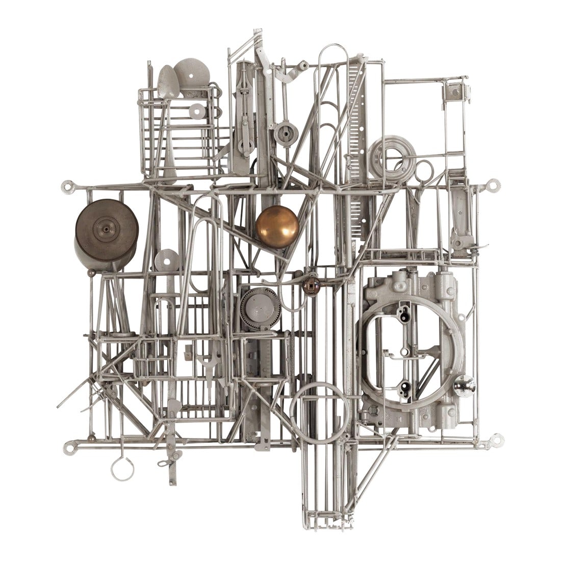 1980s Max Neufeldt Metal Collage –Assemblage Sculpture: Max Neufeldt Metal Collage – Assemblage Sculpture Dimensions: 25"high x 22.50" wide 4.25" deep Condition: Very good original vintage condition This striking metal collage is an original work