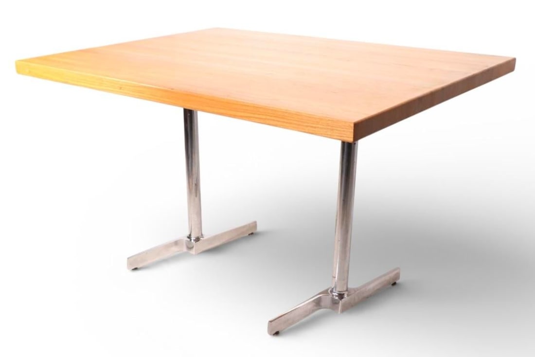 Mid 20th Century Mod Postmodern Oak and Chrome Cafe Dining Table - 2