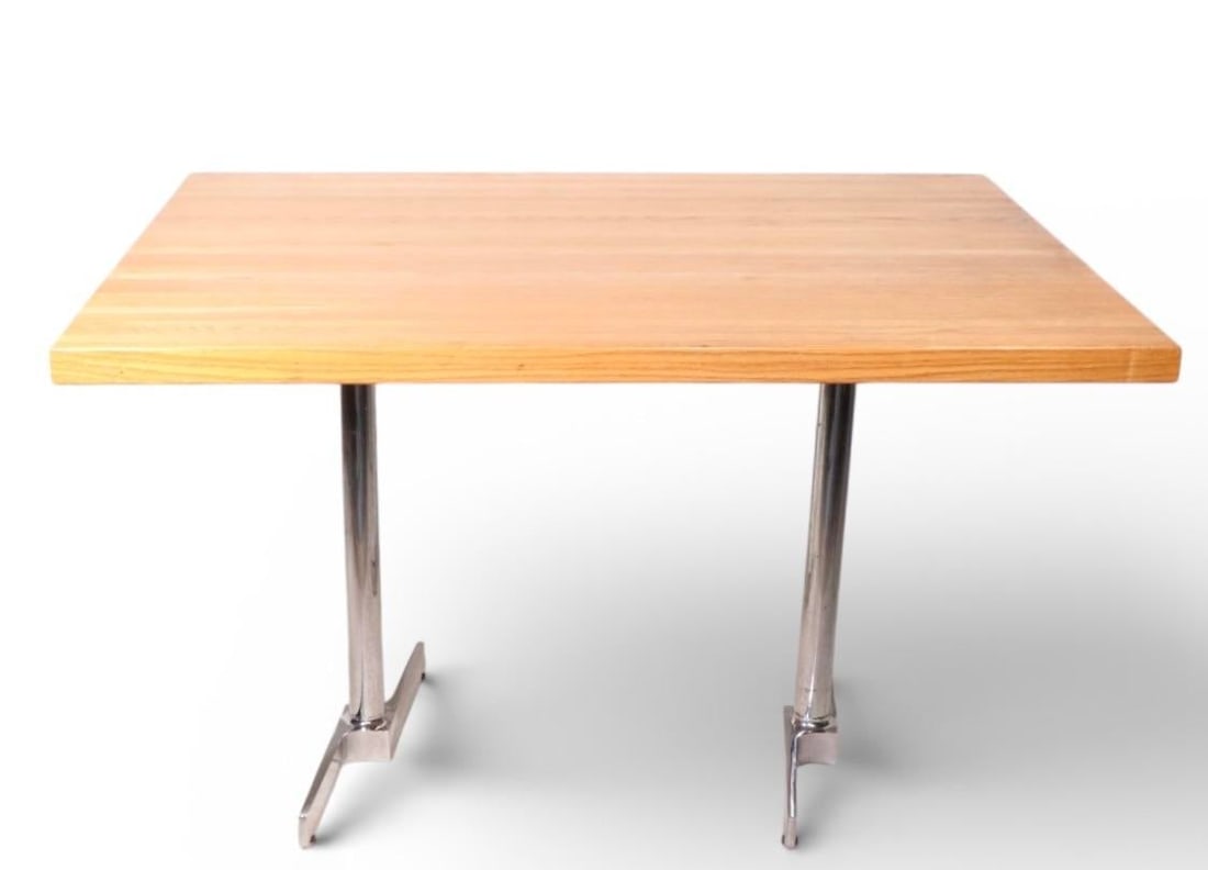 Mid 20th Century Mod Postmodern Oak and Chrome Cafe Dining Table - 5