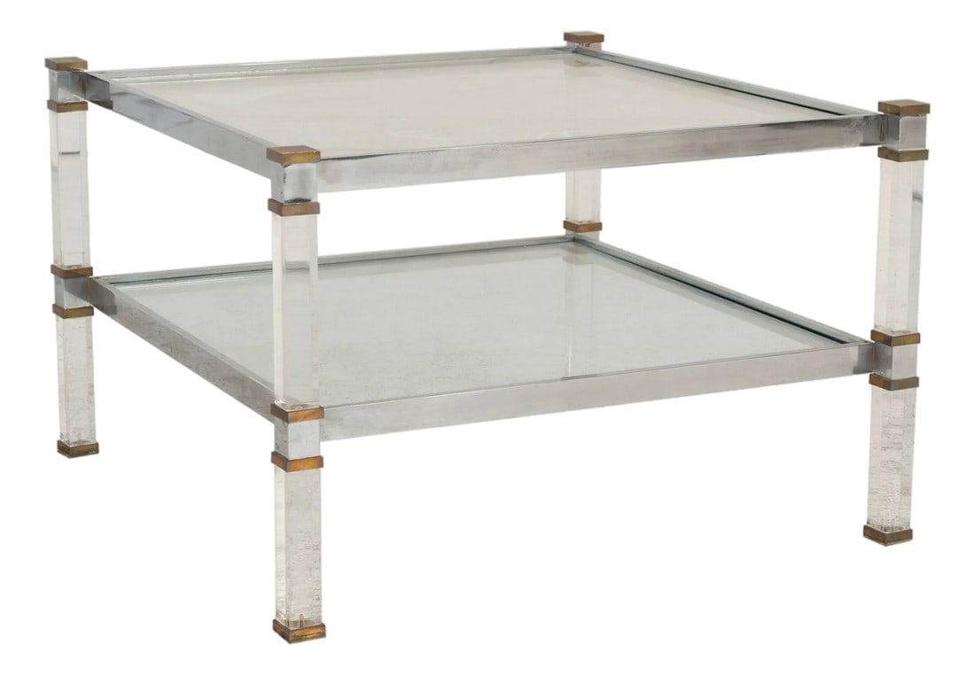 Romeo Rega Brass, Lucite & Glass Side Table, Italy 1970s: Romeo Rega Brass, Lucite & Glass Side Table, Italy 1970s A striking "modern classic" by Roman artisan Romeo Rega, whose Trastevere workshop has furnished Italy's finest homes for over thirty years.