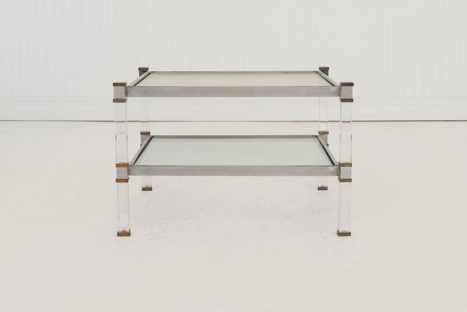 Romeo Rega Brass, Lucite & Glass Side Table, Italy 1970s - 2