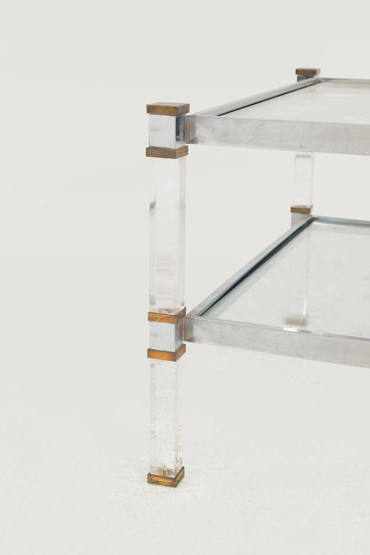 Romeo Rega Brass, Lucite & Glass Side Table, Italy 1970s - 3