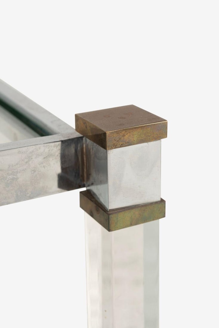 Romeo Rega Brass, Lucite & Glass Side Table, Italy 1970s - 4