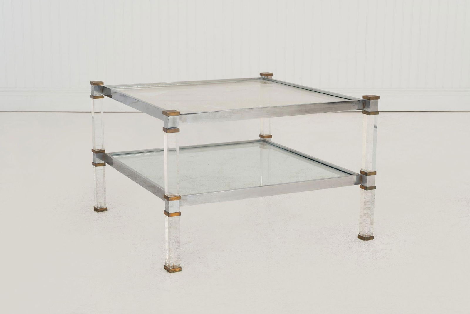 Romeo Rega Brass, Lucite & Glass Side Table, Italy 1970s - 5