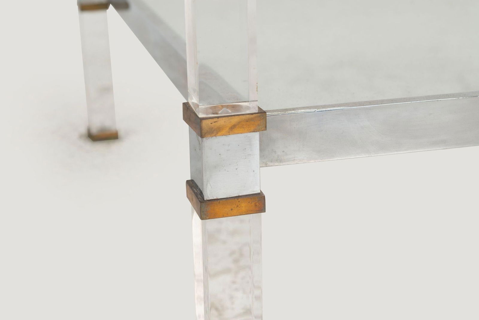 Romeo Rega Brass, Lucite & Glass Side Table, Italy 1970s - 6