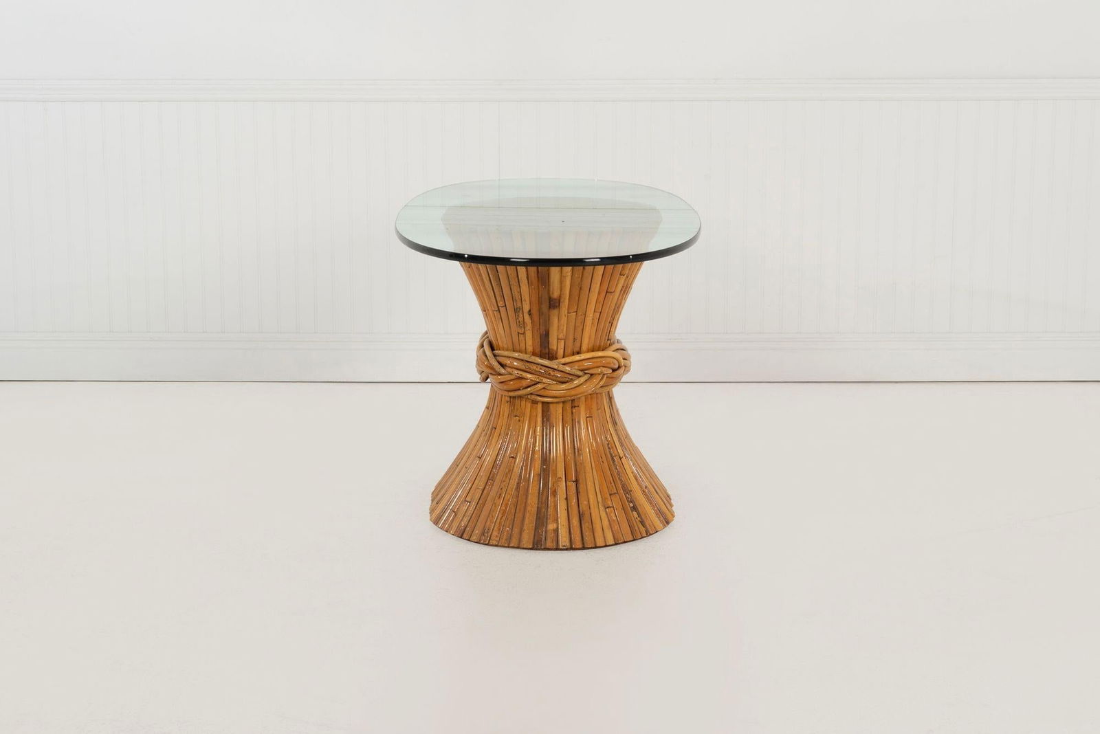 1970s McGuire Sculptural Rattan & Bamboo "Sheaf of Wheat" Oval Console Table - 10