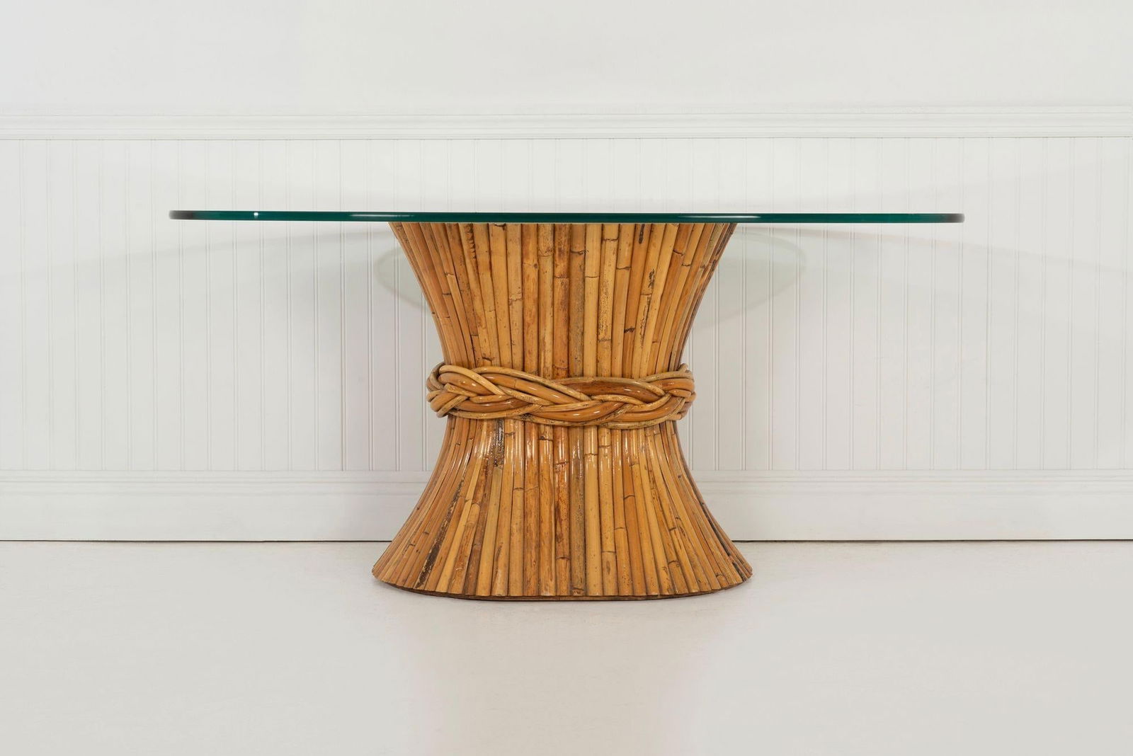 1970s McGuire Sculptural Rattan & Bamboo "Sheaf of Wheat" Oval Console Table - 2