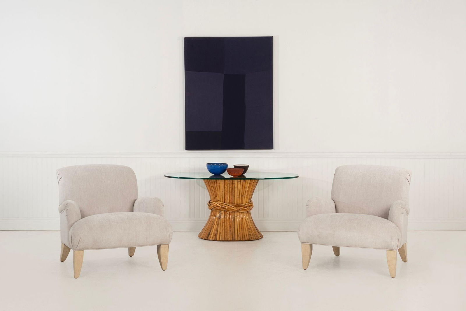 1970s McGuire Sculptural Rattan & Bamboo "Sheaf of Wheat" Oval Console Table - 4