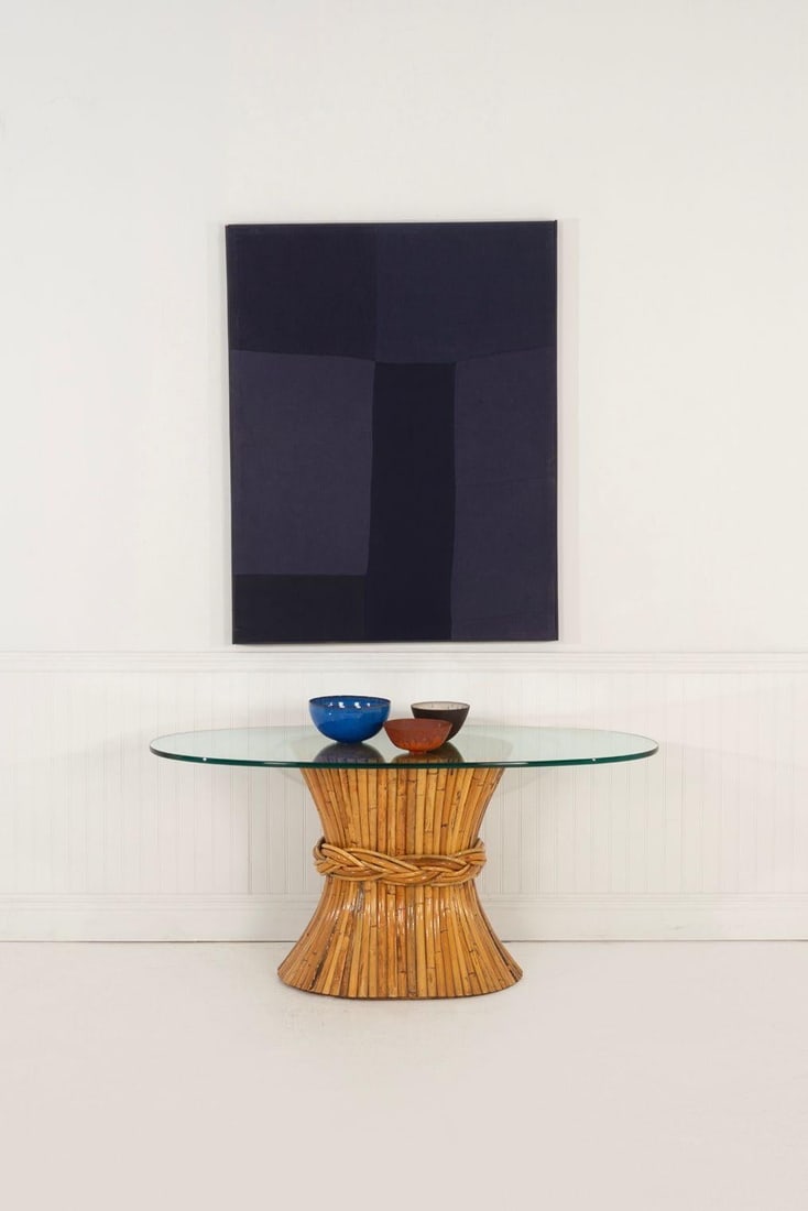 1970s McGuire Sculptural Rattan & Bamboo "Sheaf of Wheat" Oval Console Table - 5