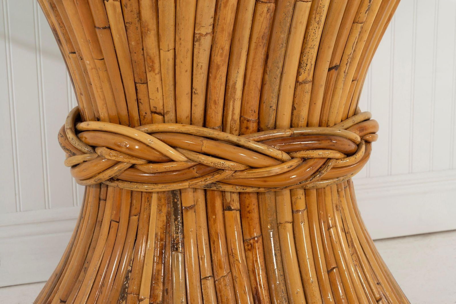 1970s McGuire Sculptural Rattan & Bamboo "Sheaf of Wheat" Oval Console Table - 7