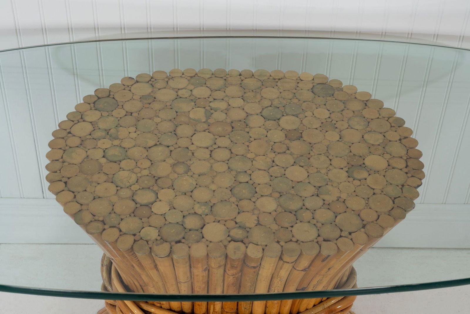 1970s McGuire Sculptural Rattan & Bamboo "Sheaf of Wheat" Oval Console Table - 9