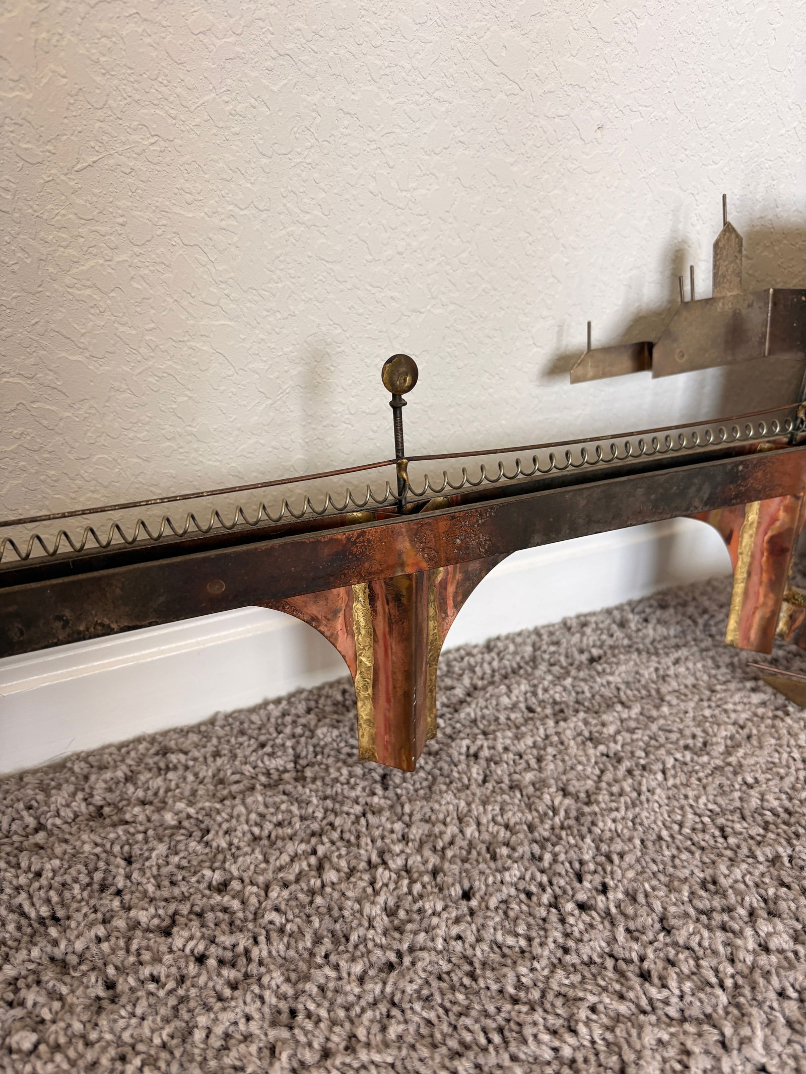 1970s Signed Curtis Jere Mid-Century Modern Brutalist Cityscape Bridge Wall Sculpture, Copper & Bras - 5