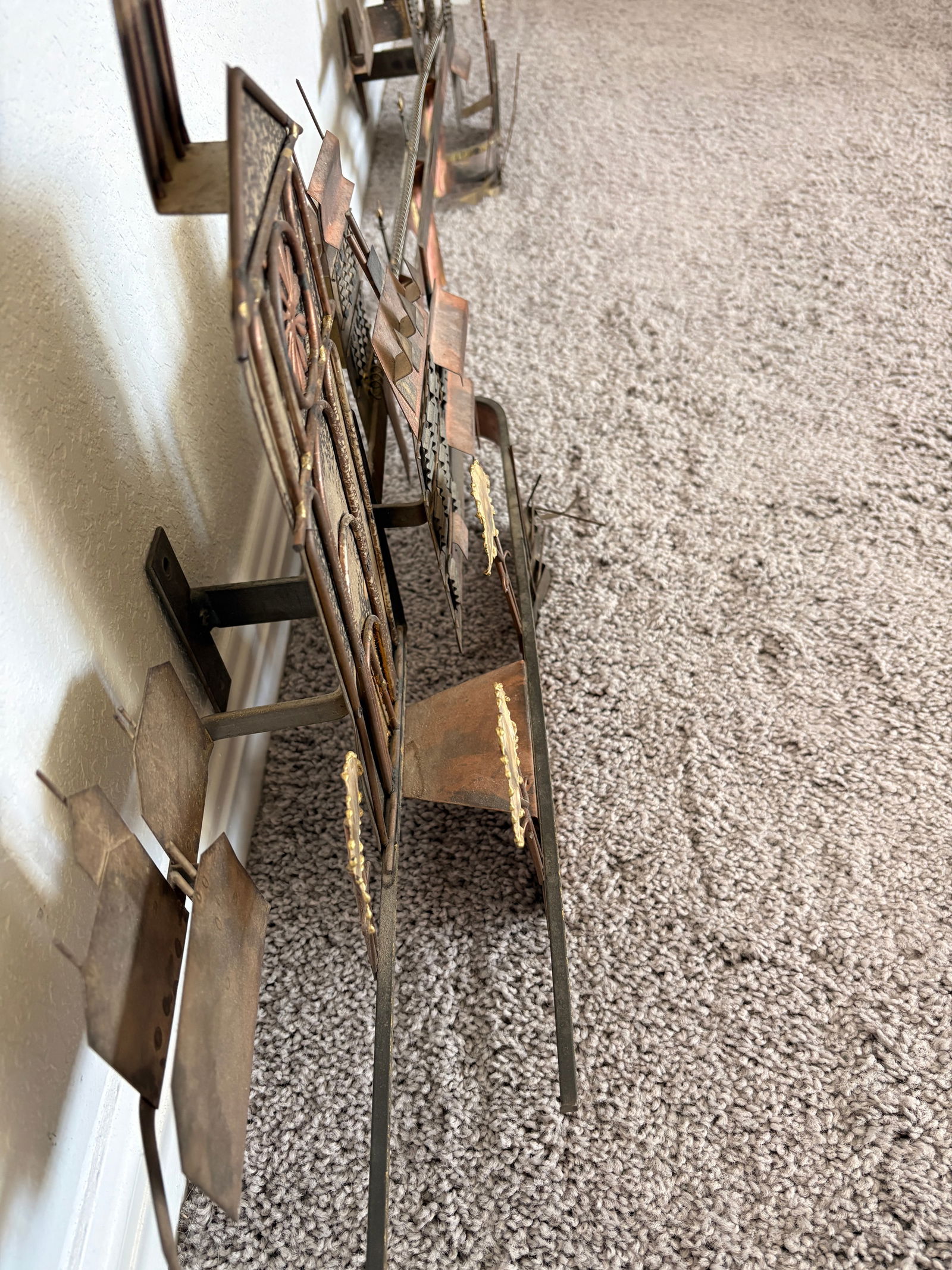 1970s Signed Curtis Jere Mid-Century Modern Brutalist Cityscape Bridge Wall Sculpture, Copper & Bras - 6