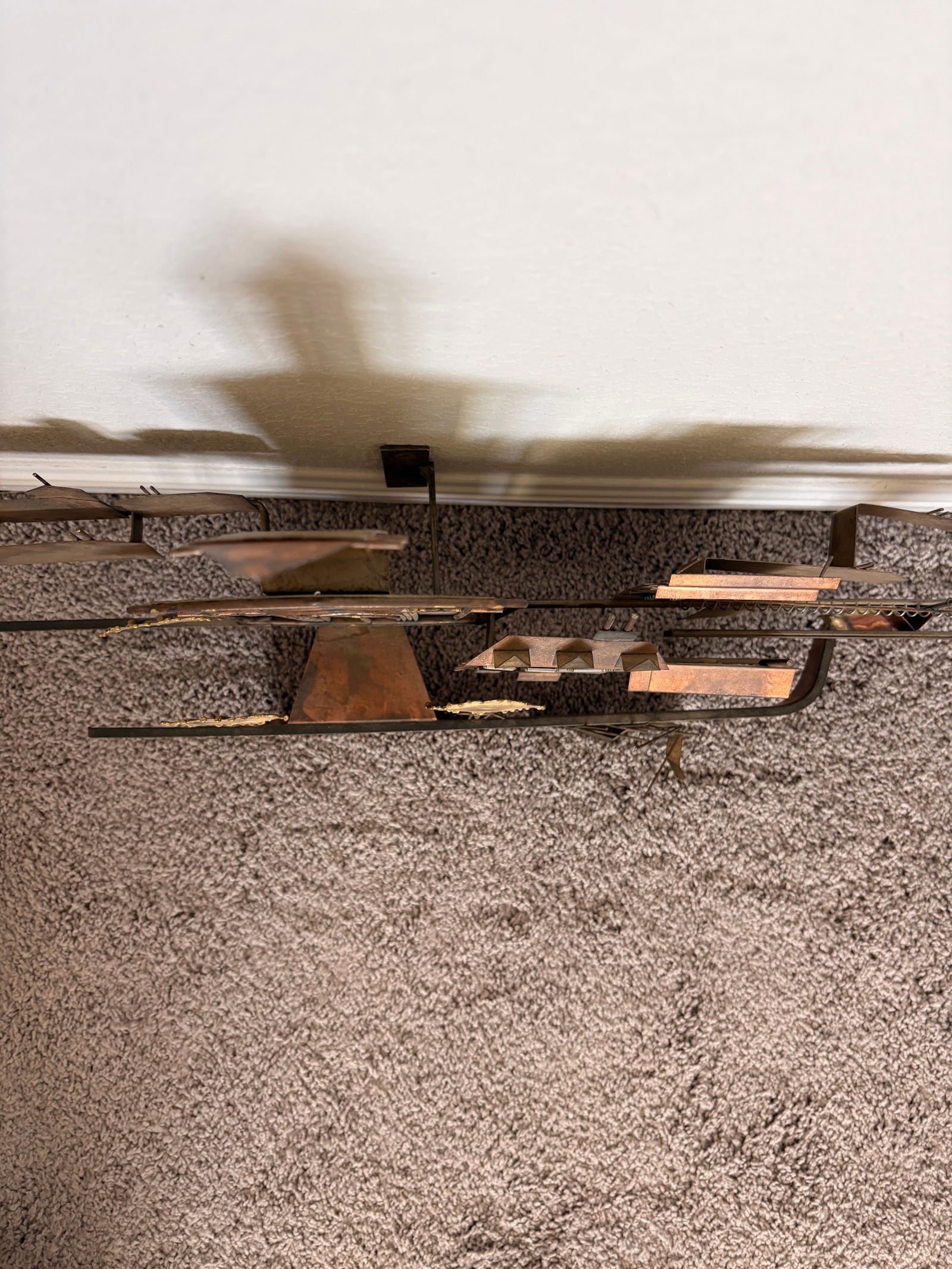 1970s Signed Curtis Jere Mid-Century Modern Brutalist Cityscape Bridge Wall Sculpture, Copper & Bras - 9