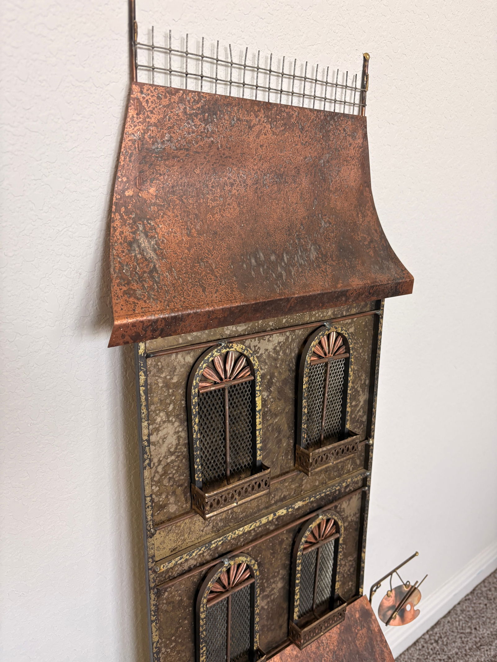 1970s Signed Curtis Jere Mid-Century Modern Street Shop Scene Wall Sculpture in Copper & Brass - 6