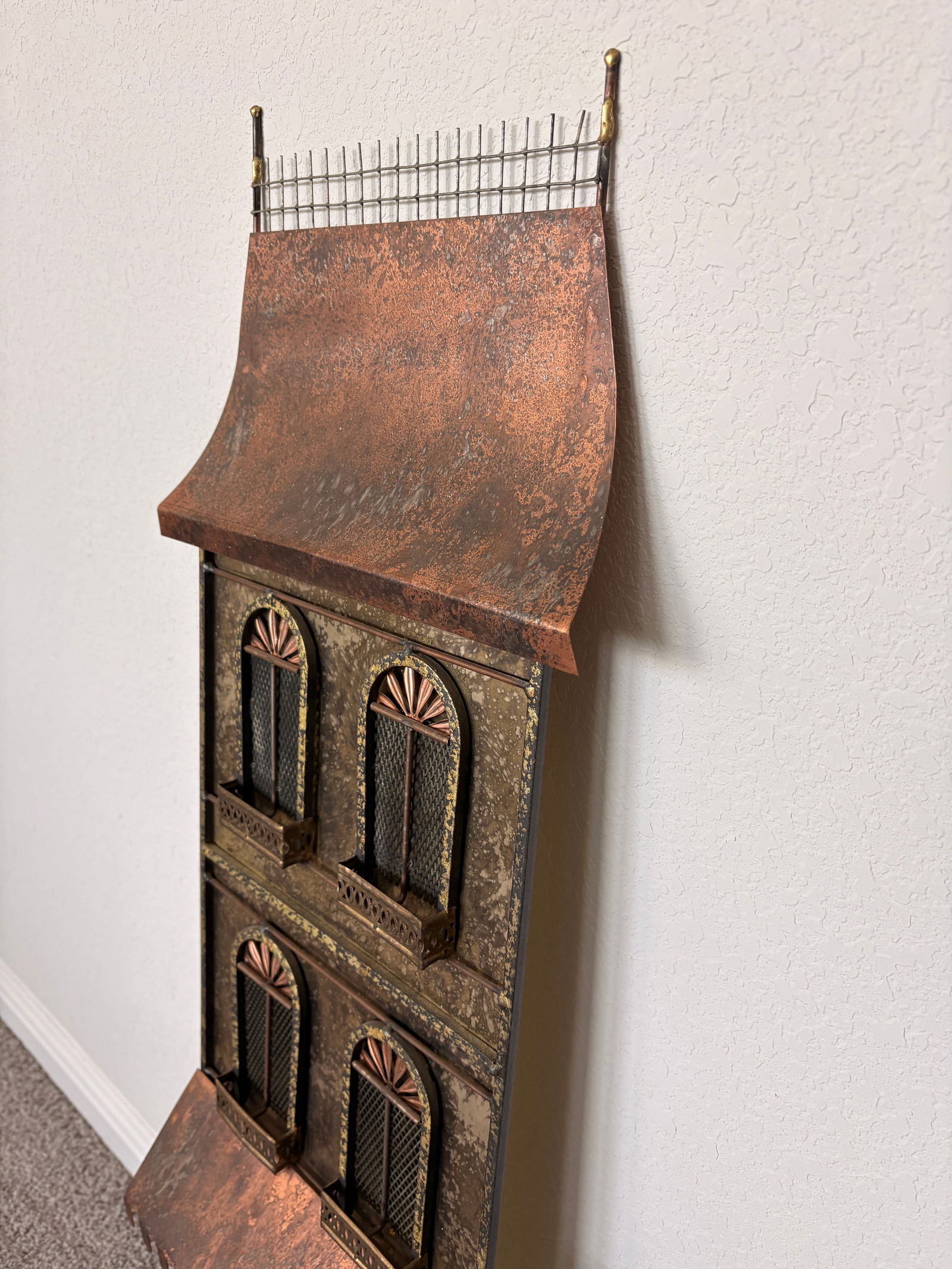 1970s Signed Curtis Jere Mid-Century Modern Street Shop Scene Wall Sculpture in Copper & Brass - 8