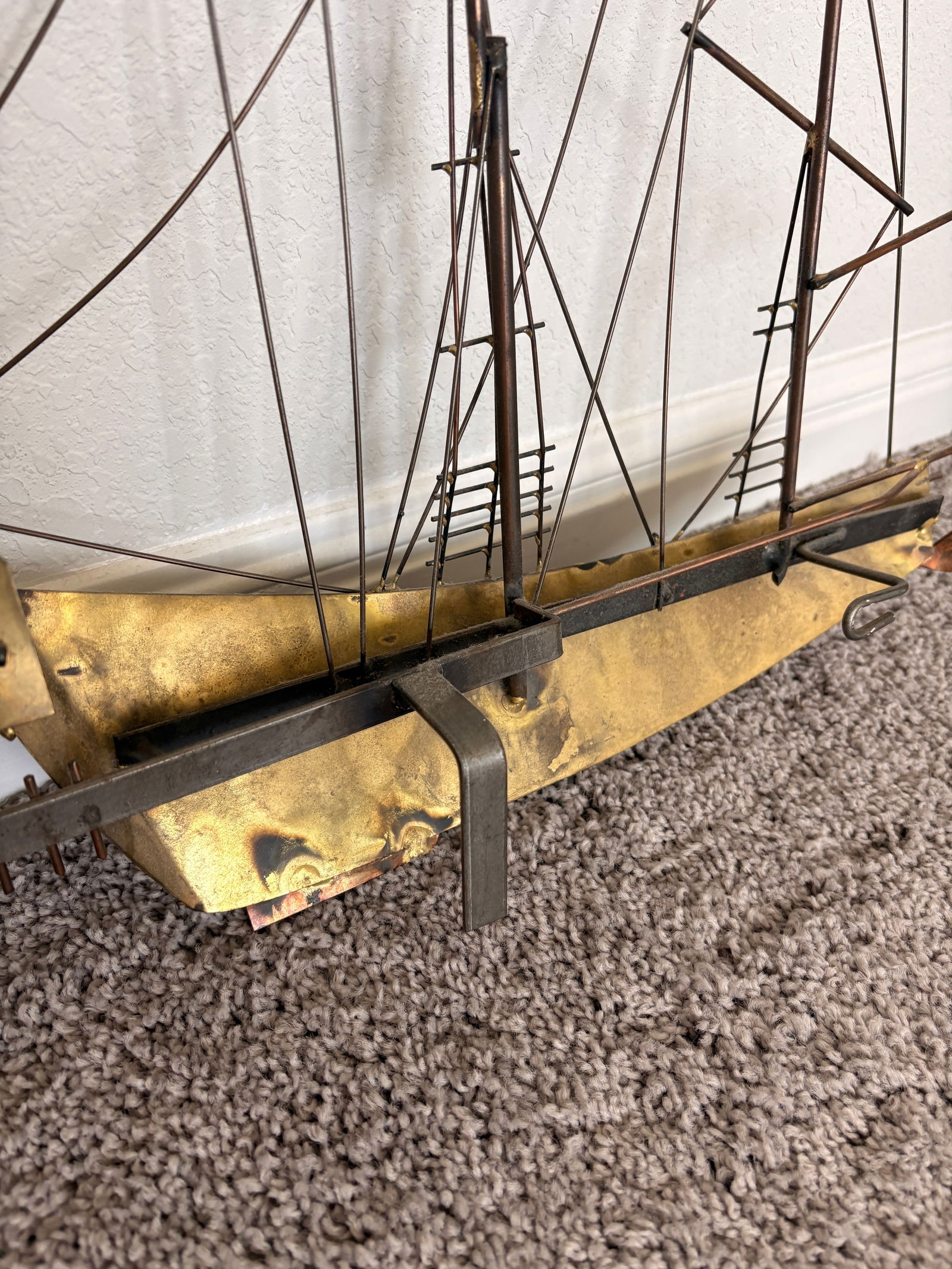 1970s Signed Curtis Jere Mid-Century Modern Sailing Ship & Harbor Village Wall Sculpture - 9