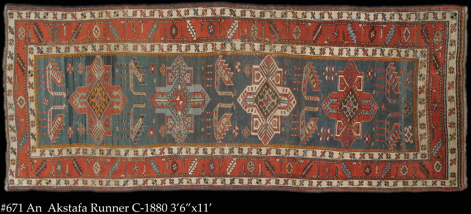 Antique Akstafa/ Kazak Caucasian Runner, 3'6" X 11' - 9