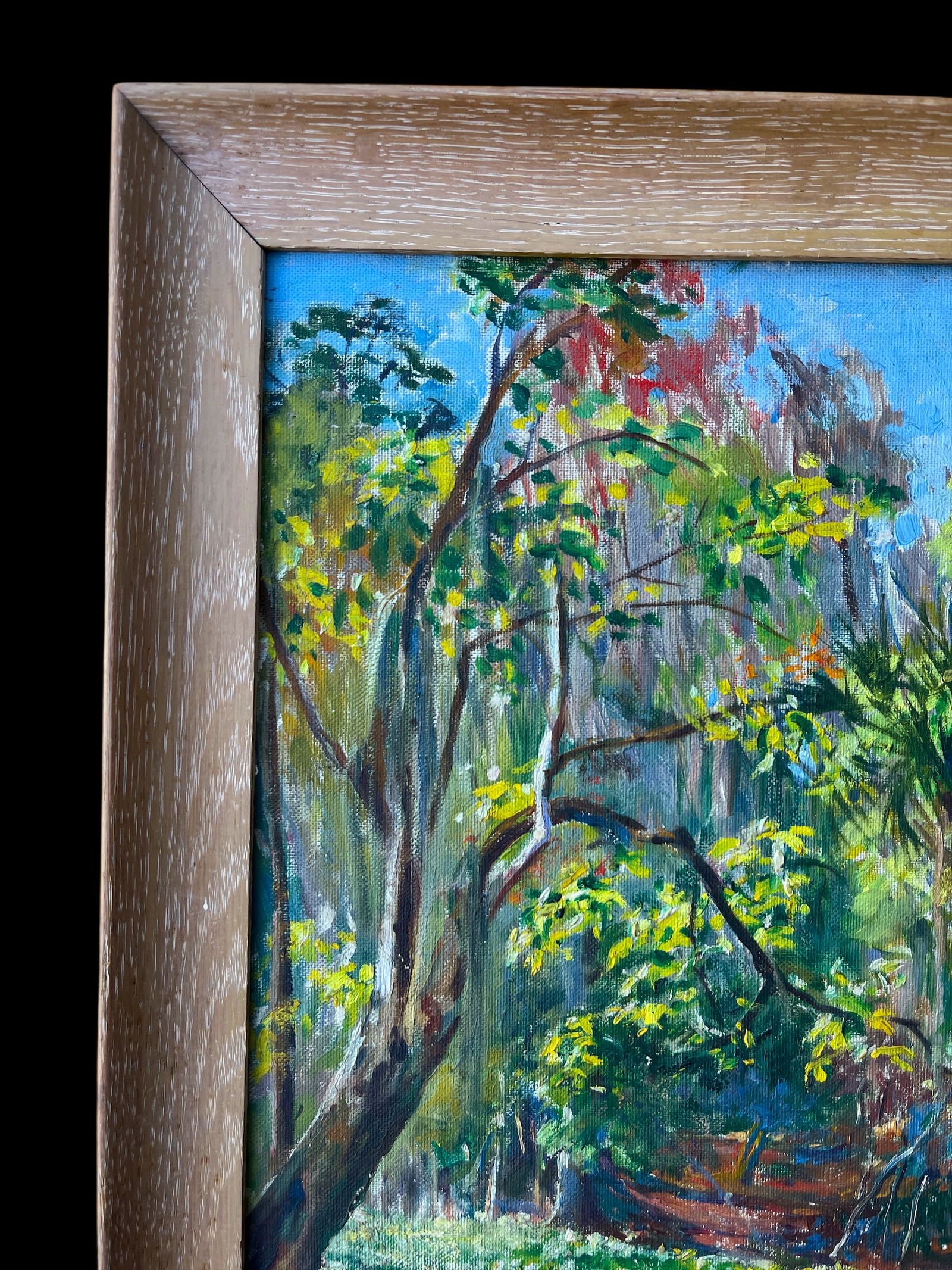 Vintage Florida Spring Landscape Painting in the Highwaymen Style in Pickled Cerused Wood Frame, Mid - 5