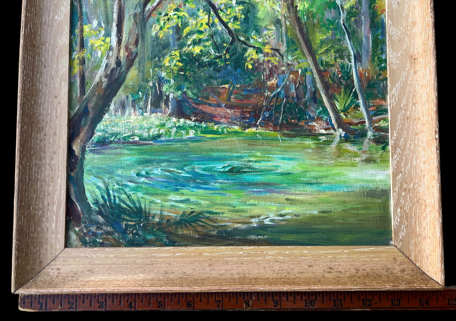 Vintage Florida Spring Landscape Painting in the Highwaymen Style in Pickled Cerused Wood Frame, Mid - 7