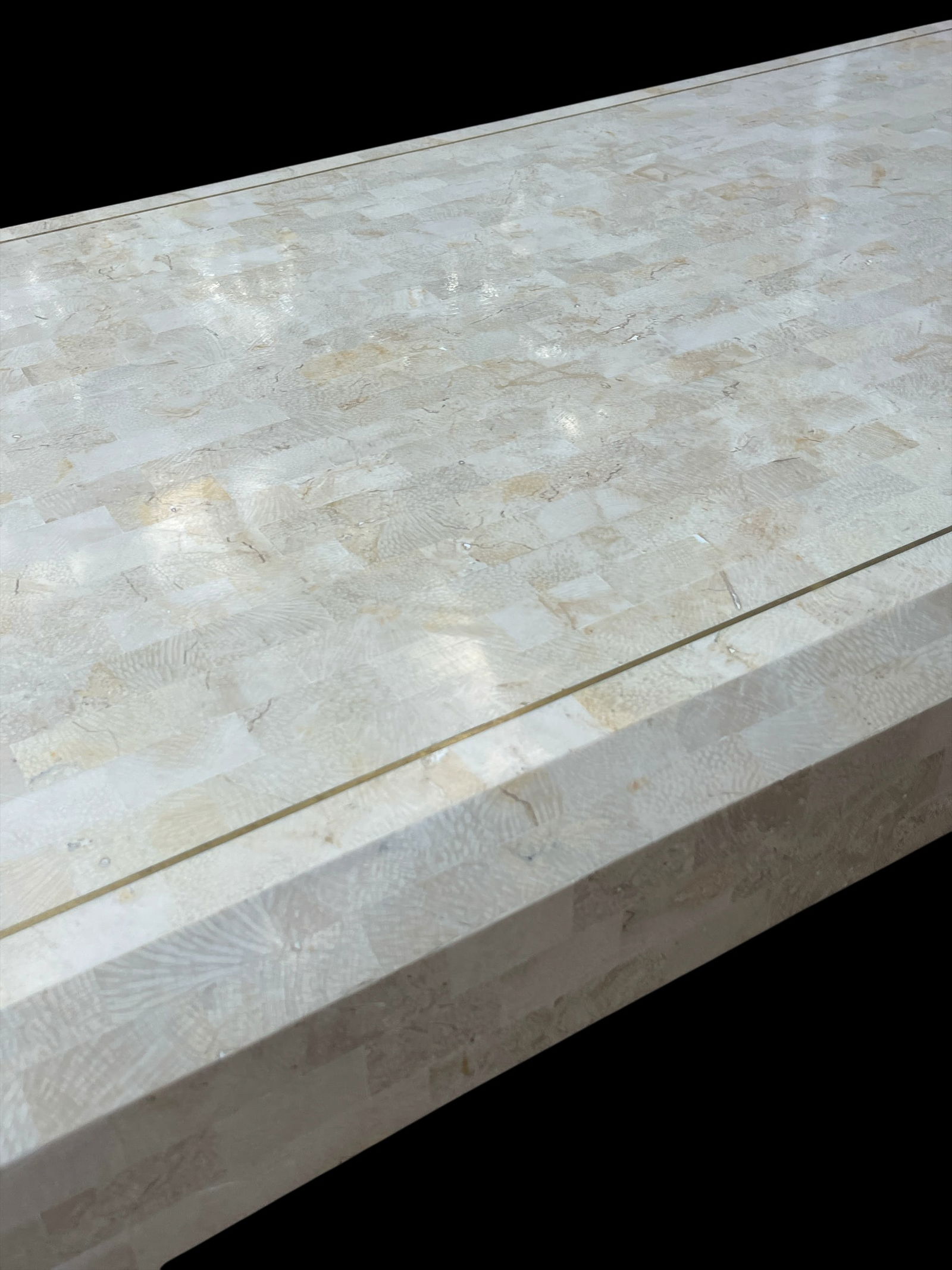 Vintage Tessellated Travertine Stone and Brass Coffee Table Attributed to Maitland-Smith Karl Spring - 12