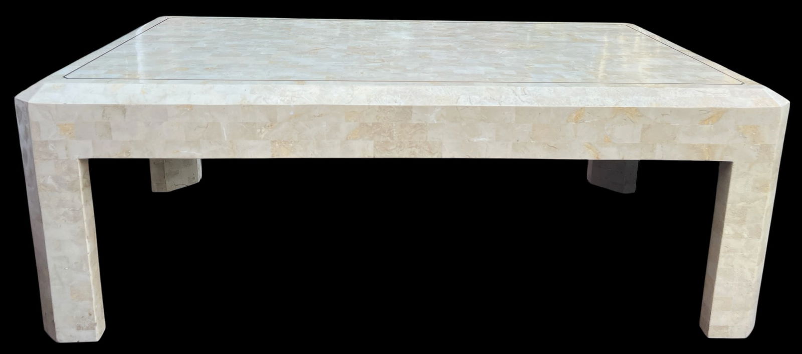 Vintage Tessellated Travertine Stone and Brass Coffee Table Attributed to Maitland-Smith Karl Spring - 2