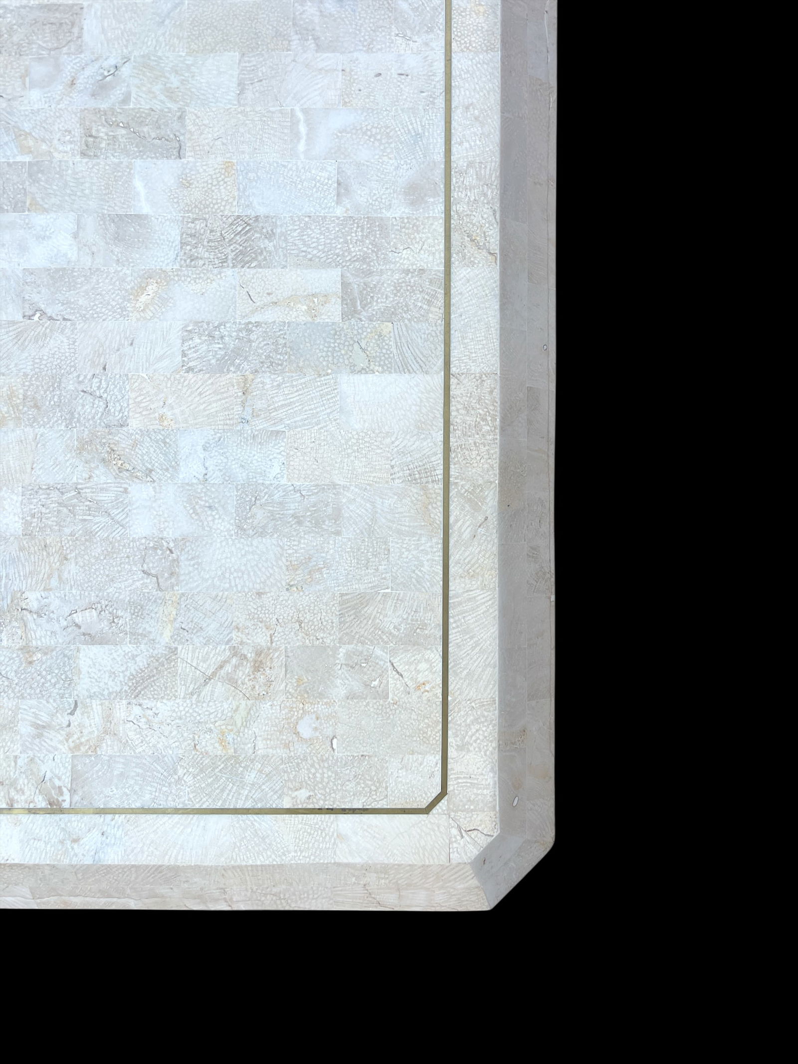 Vintage Tessellated Travertine Stone and Brass Coffee Table Attributed to Maitland-Smith Karl Spring - 8