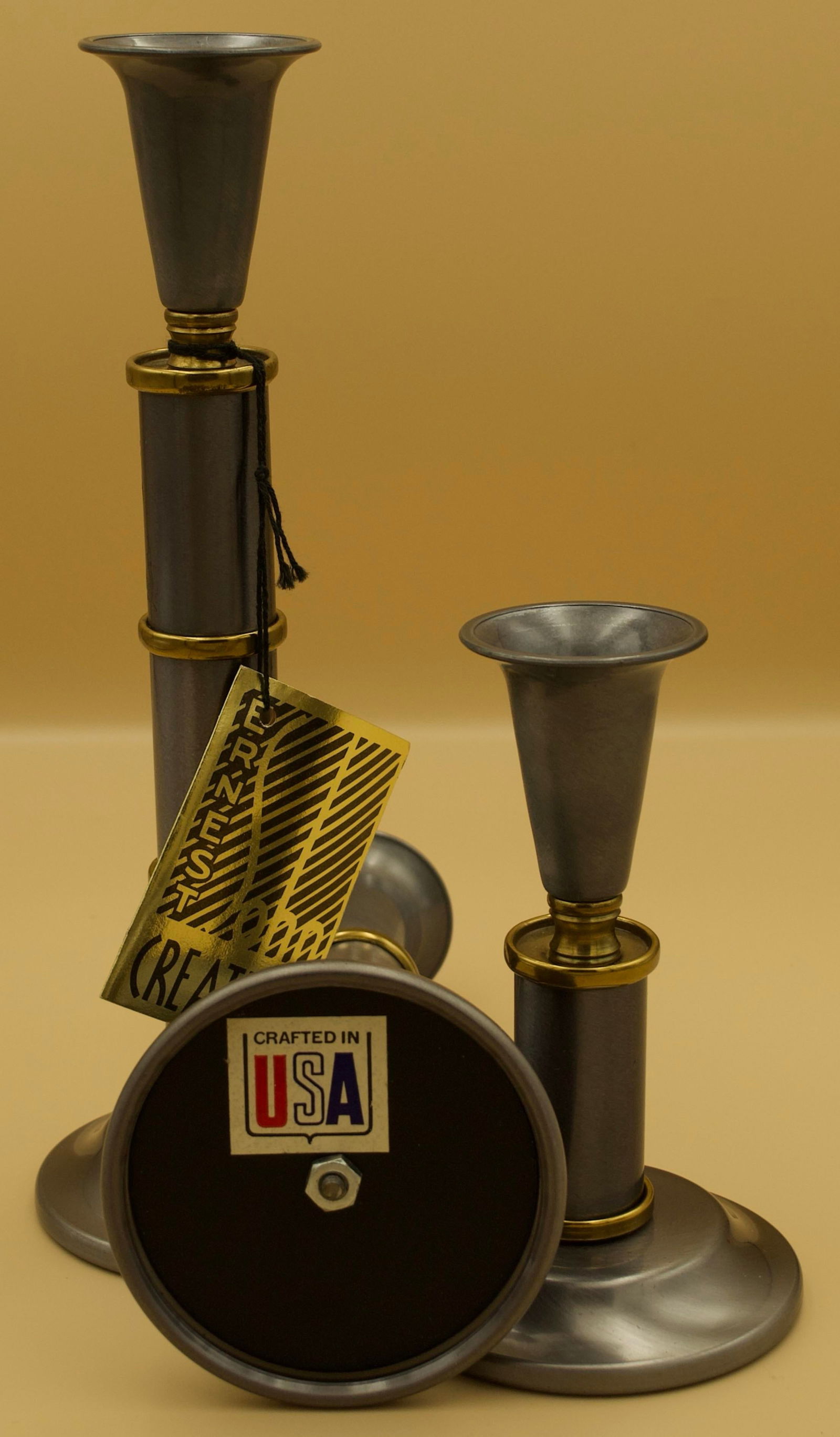 Mid-Century Ernest Sohn Creations Metal Candlesticks, Set of Three, Original Tag - 7