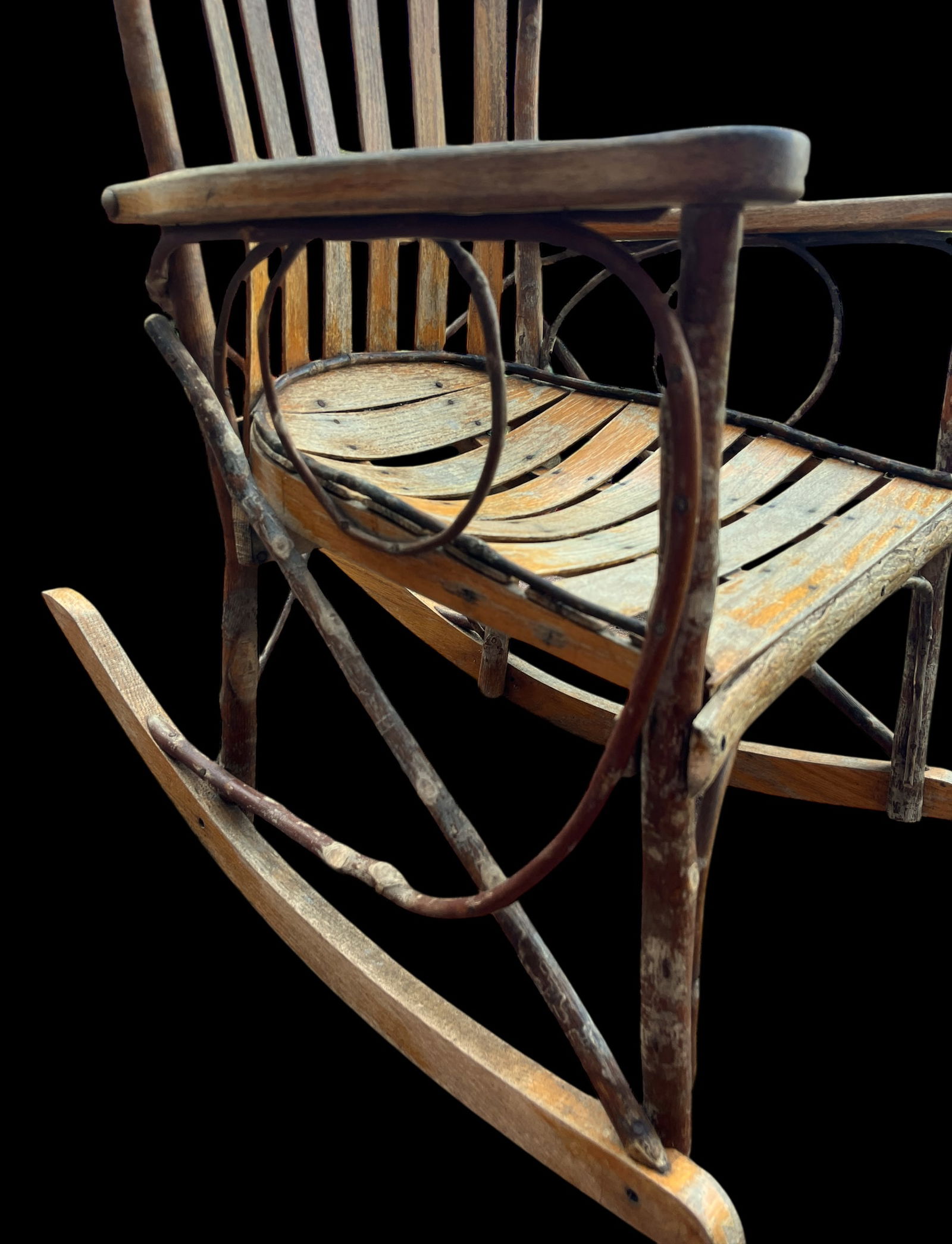 Vintage Amish Handmade Hickory & Oak Bentwood Rocking Chair - 5