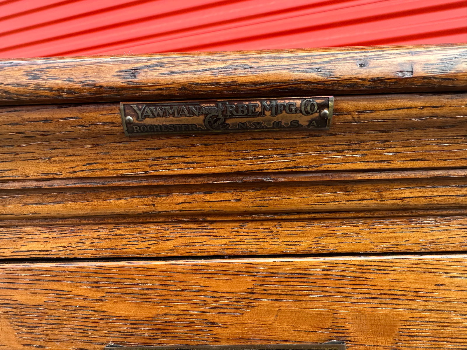 Antique Tiger Oak 4 Drawer Filing Cabinet by Yawman and Erbe Mfg. Co. - 2