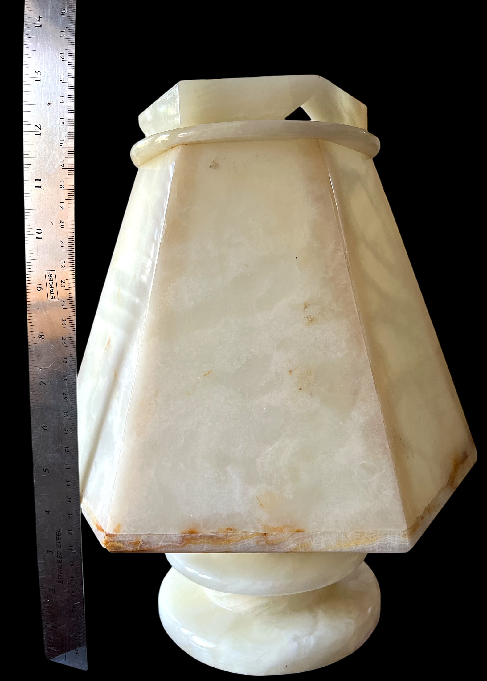 1970s Sculptural Alabaster Table Lamp With Hexagonal Shade – 14" H - 11