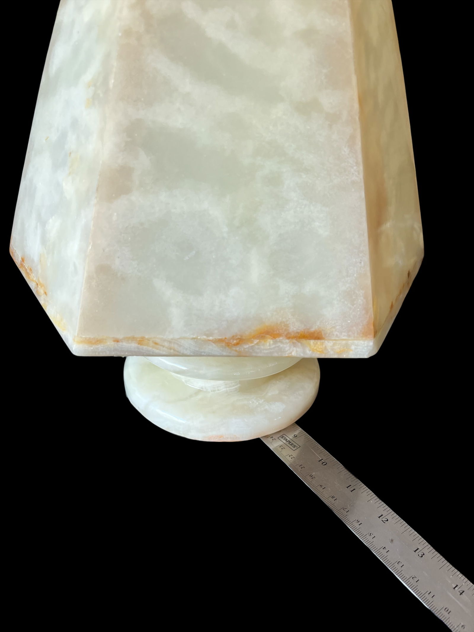 1970s Sculptural Alabaster Table Lamp With Hexagonal Shade – 14" H - 12