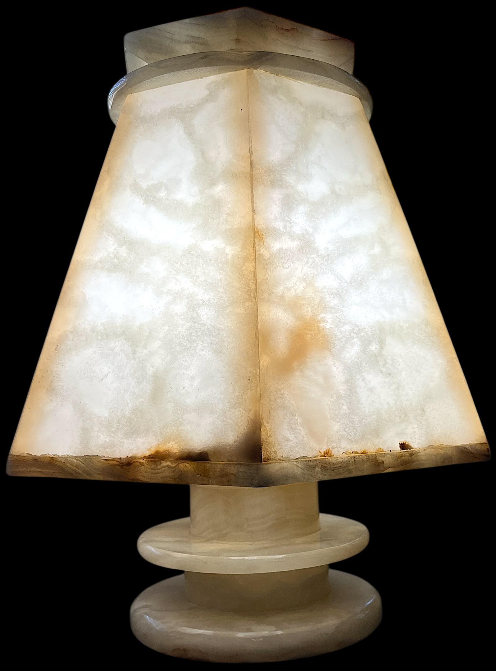 1970s Sculptural Alabaster Table Lamp With Hexagonal Shade – 14" H - 2