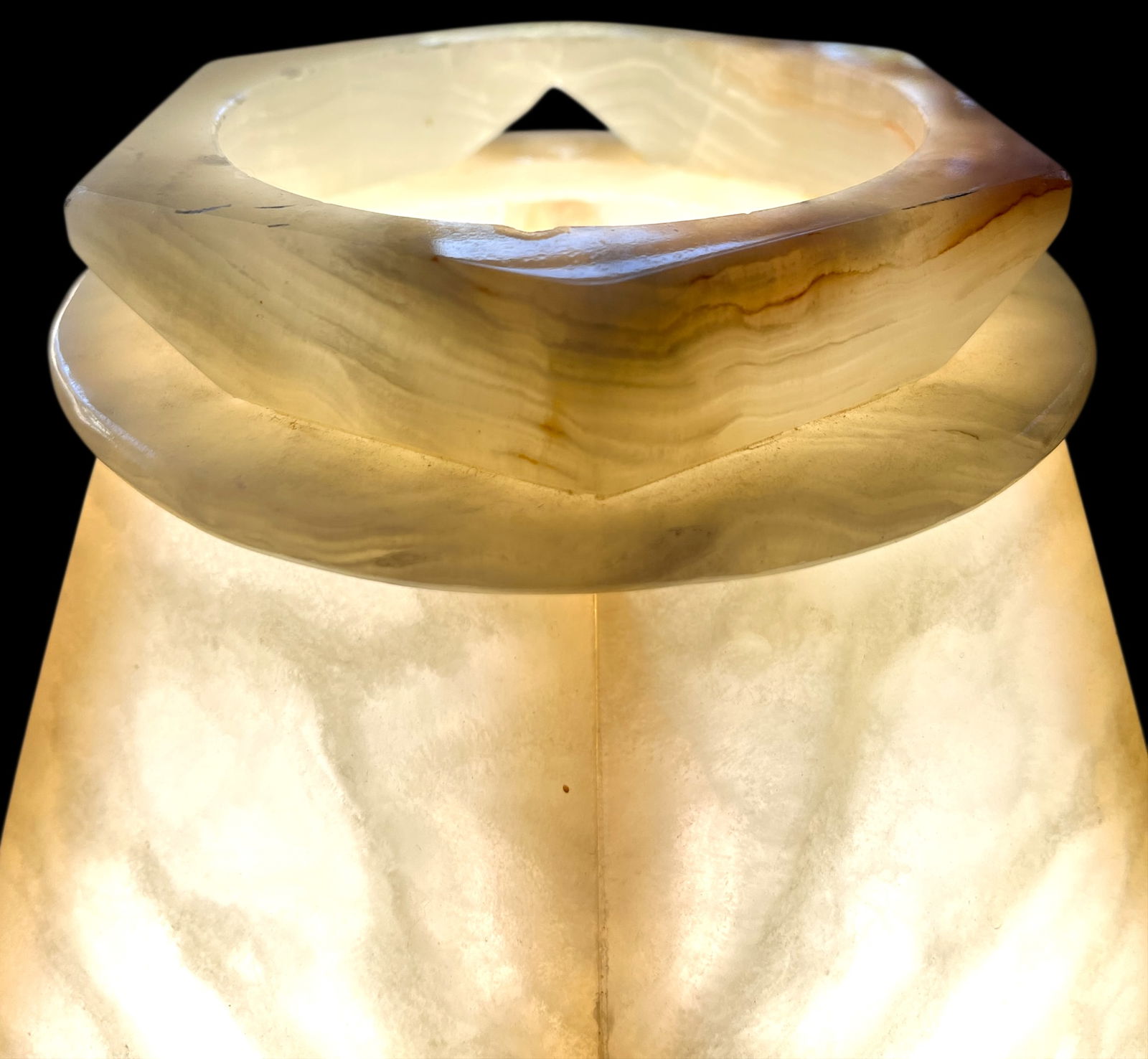 1970s Sculptural Alabaster Table Lamp With Hexagonal Shade – 14" H - 3