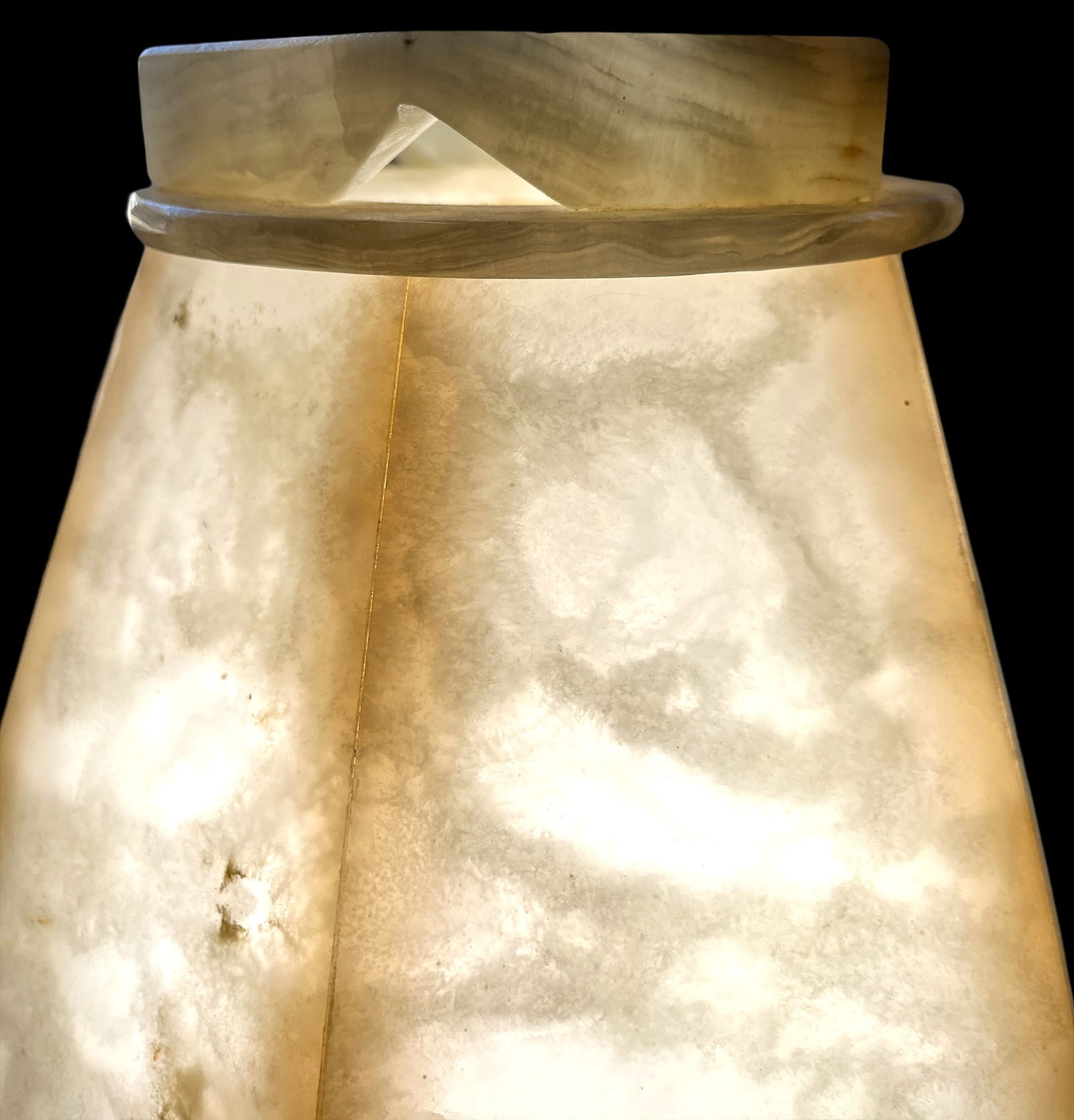 1970s Sculptural Alabaster Table Lamp With Hexagonal Shade – 14" H - 4