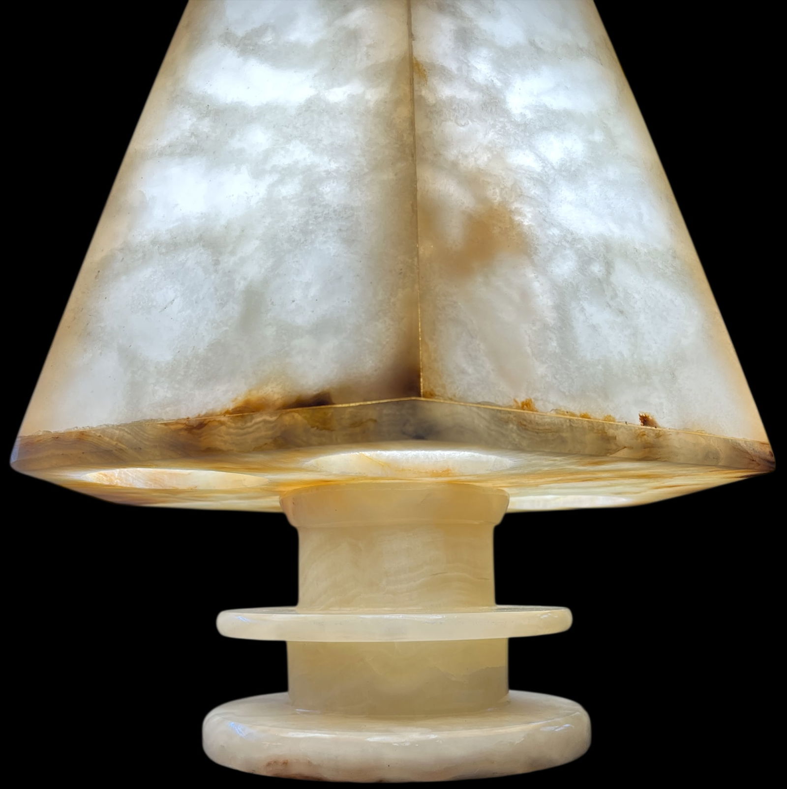 1970s Sculptural Alabaster Table Lamp With Hexagonal Shade – 14" H - 5