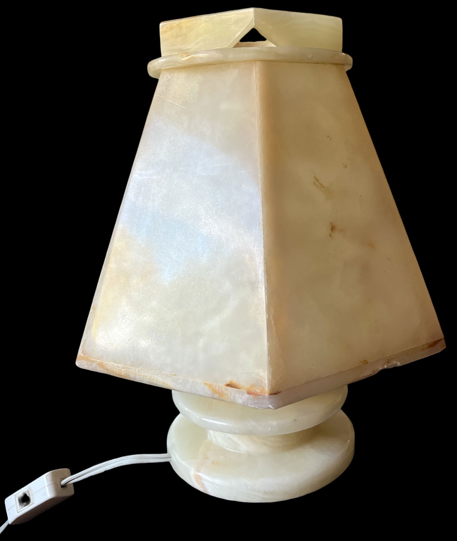 1970s Sculptural Alabaster Table Lamp With Hexagonal Shade – 14" H - 8
