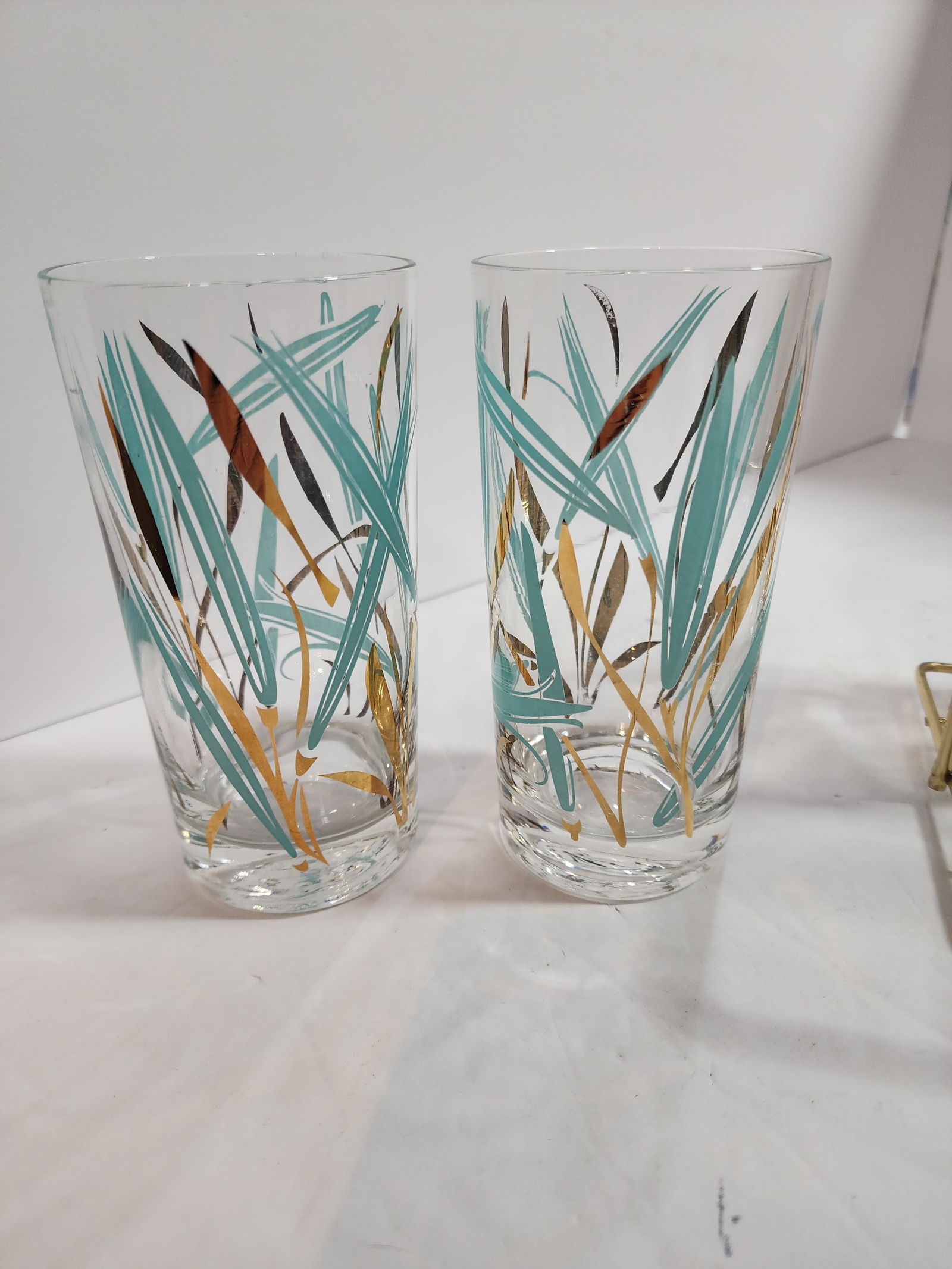 1960s 8 Fred Press m.c.m Highball Glasses in a Brass Caddy - 4