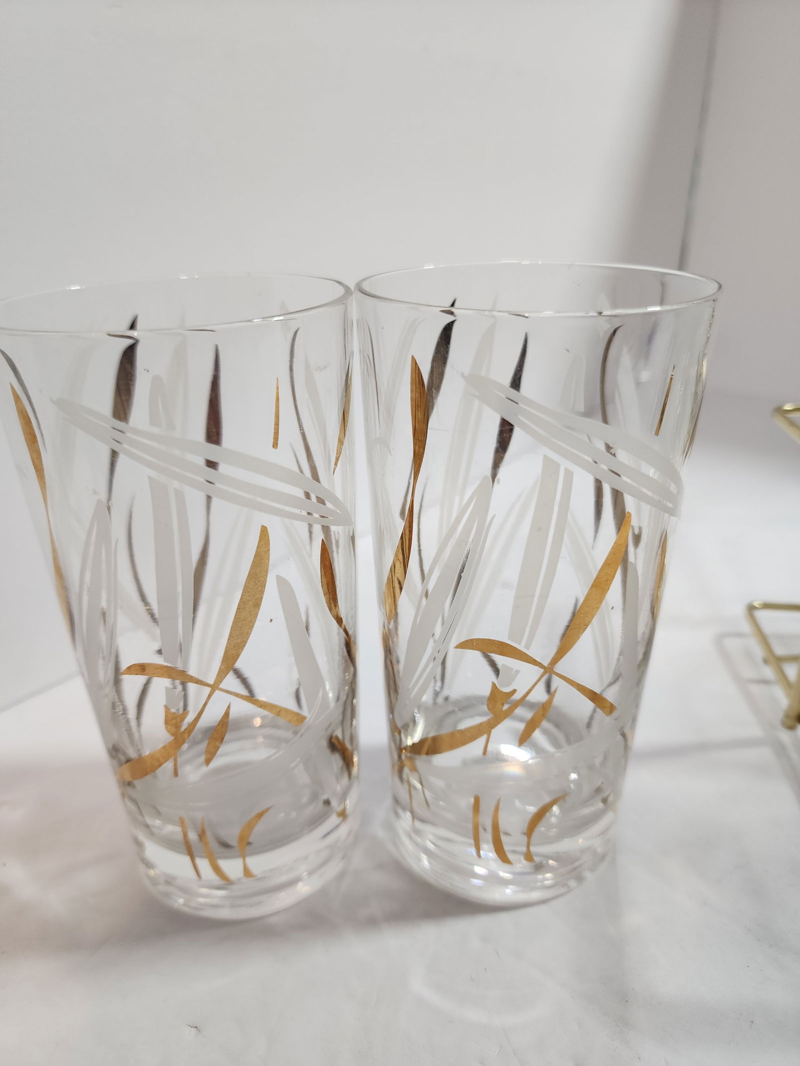 1960s 8 Fred Press m.c.m Highball Glasses in a Brass Caddy - 5