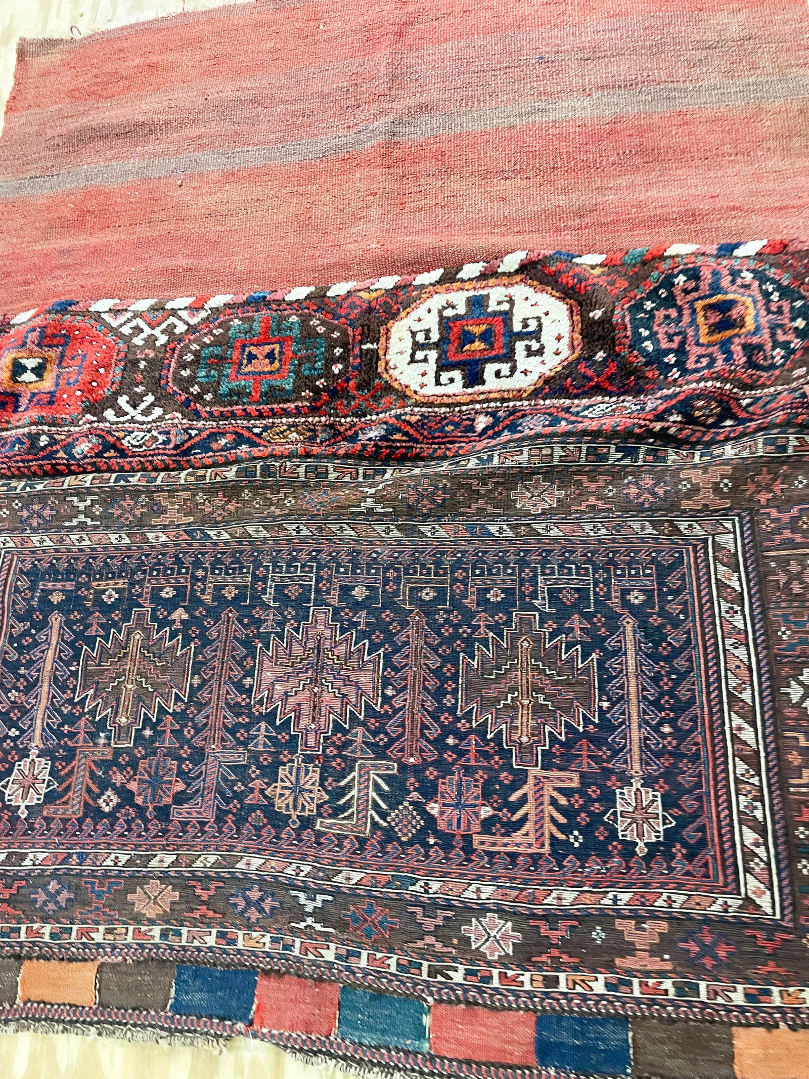 Antique Azerbaijan Large Rug/ Bag Soumak Kilim 4'1" X 5' - 3