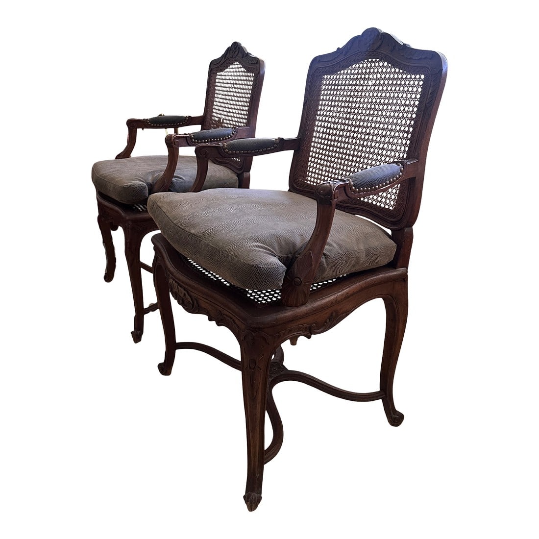 Late 20th Century Pair of Louis XV–Style Caned Back Armchairs (1 of 5)