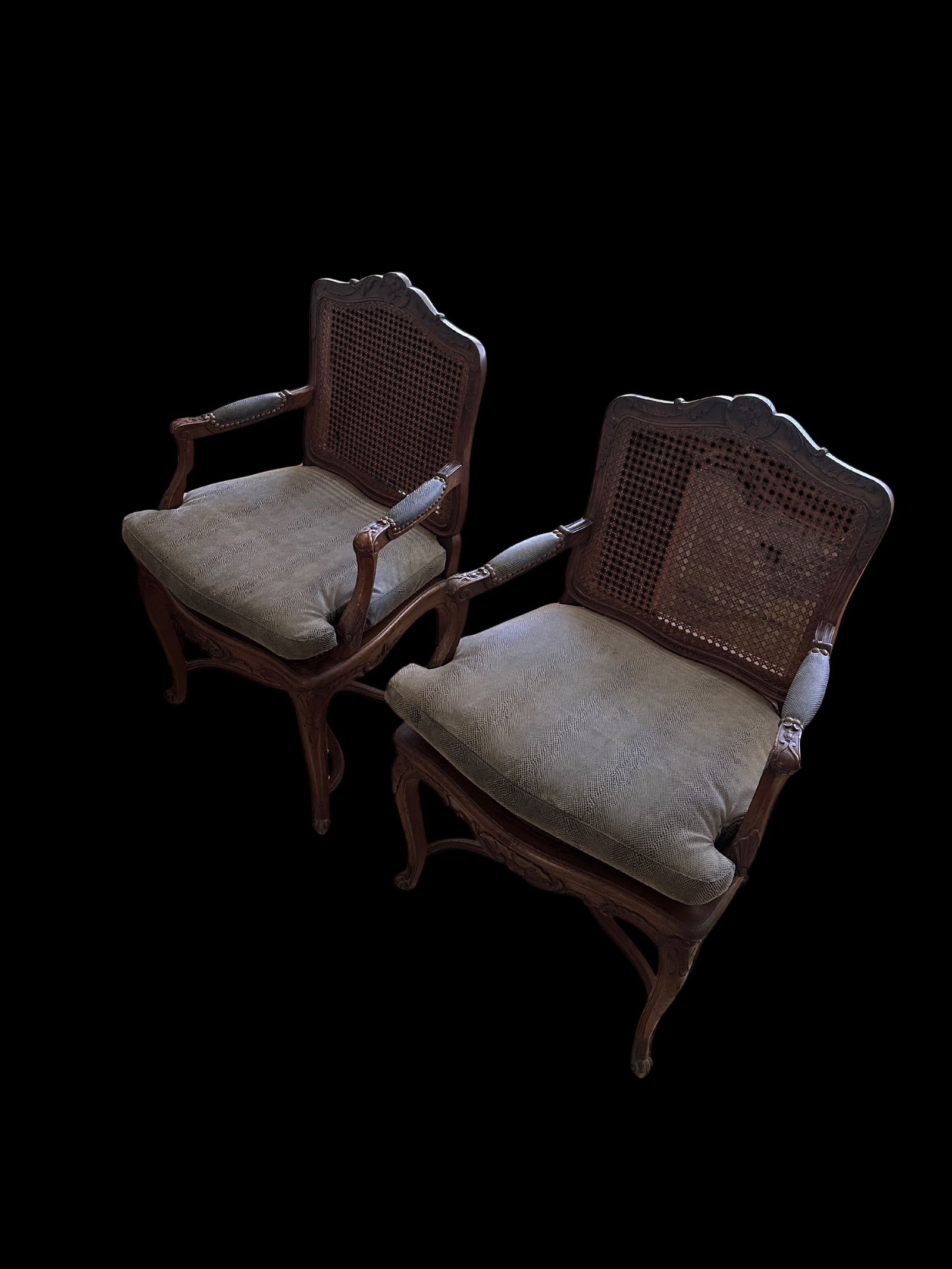 Late 20th Century Pair of Louis XV–Style Caned Back Armchairs - 3