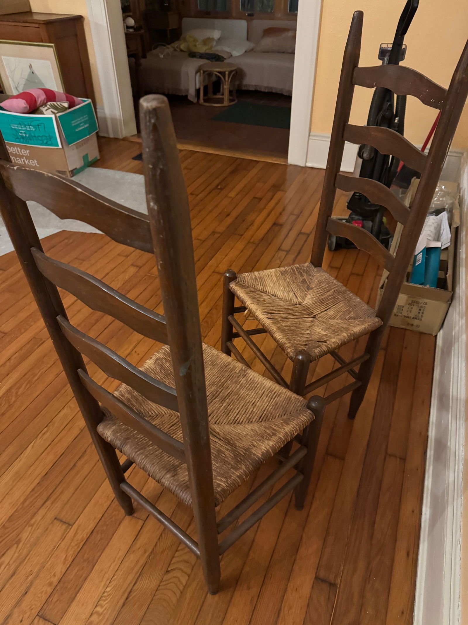 Pair of Antique Ladder-Back Rush Seat Chairs - 4