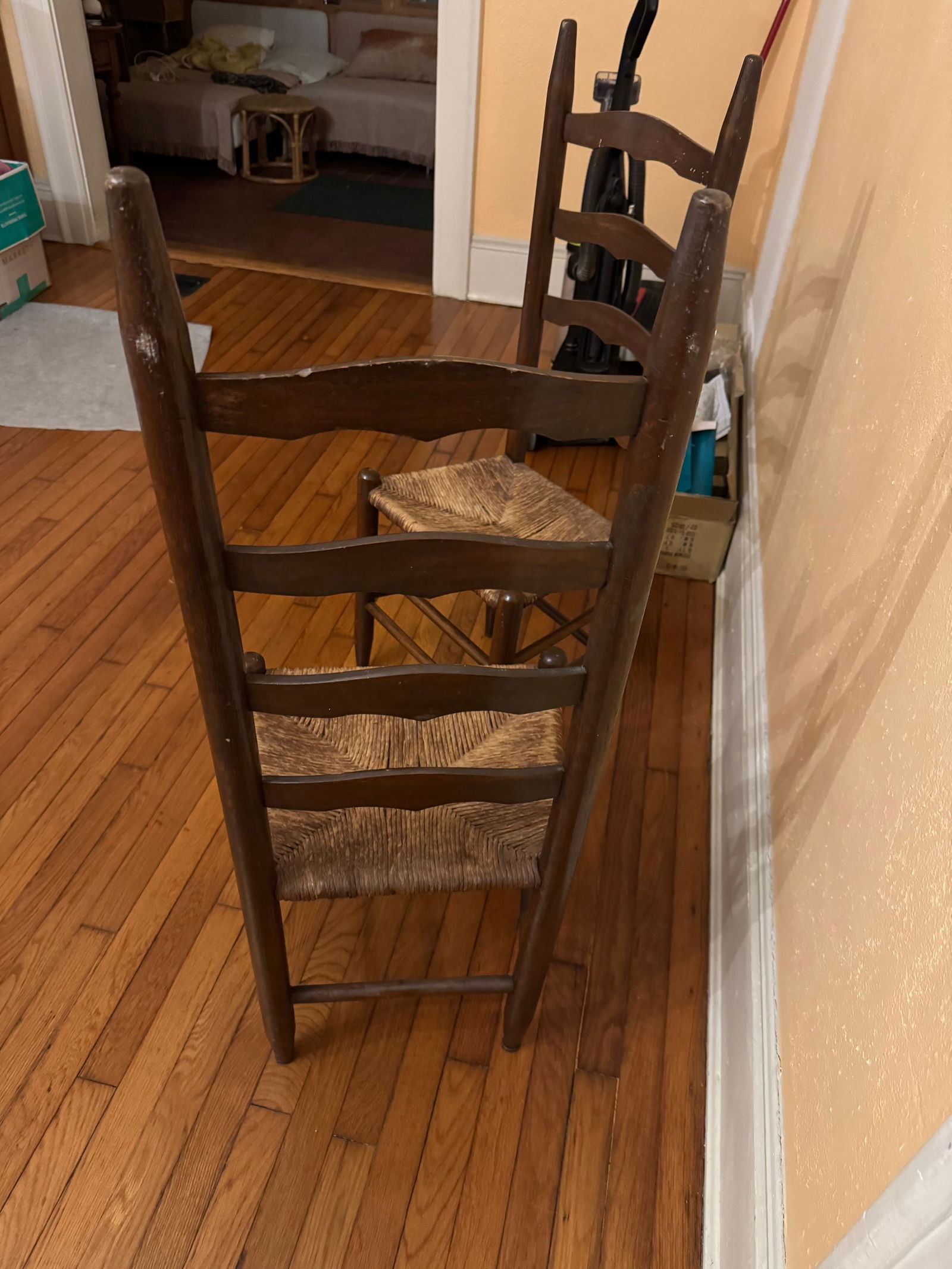 Pair of Antique Ladder-Back Rush Seat Chairs - 5