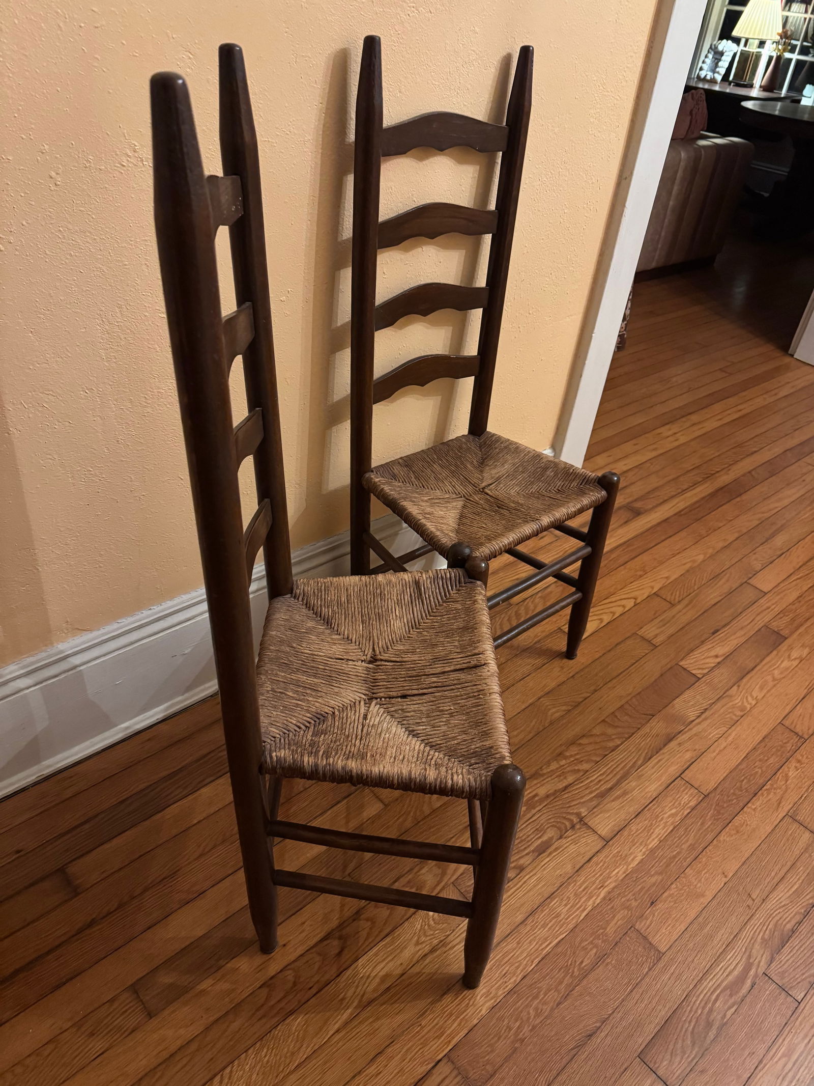 Pair of Antique Ladder-Back Rush Seat Chairs - 6