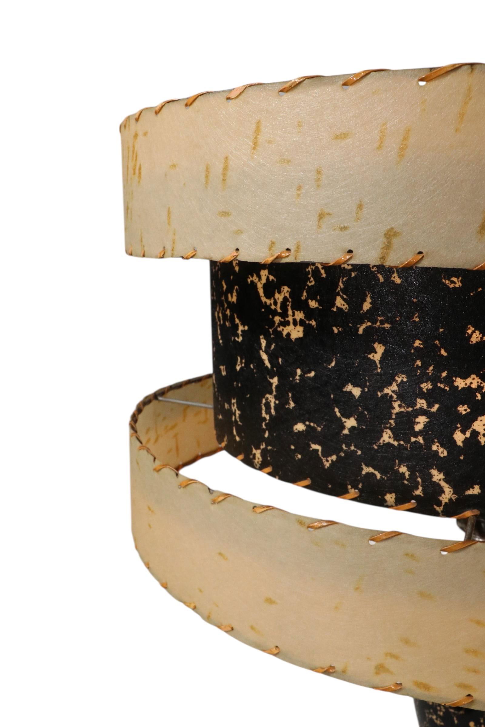 1950's Mid Century Table Lamp With Original Three Tier Fiberglass Shade - 11